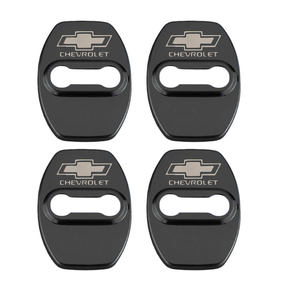 Black Chevy Chevrolet Stainless Steel Door Lock Door Striker Cover Set - 4 pcs
