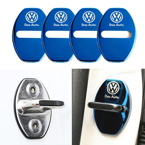 Blue Volkswagen VW Stainless Steel Door Lock Door Striker Buckle Lock Protective Cover Set - 4 pcs