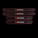Acura Set Car Door Scuff Sill Rubber Cover Panel Step 4PCS Red Border Protector with Stainless Emblems