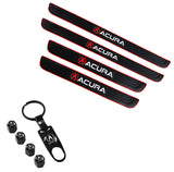 Acura Set 4PCS Rubber Car Door Scuff Sill Panel Step Protector with Tire Wheel Valves Dust Stem Air Caps Keychain