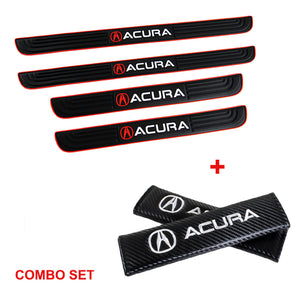 Acura Set Car Door Scuff Sill Rubber Cover Panel Step 4PCS Red Border Protector with Seat Belt Covers