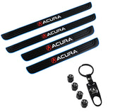 Acura Set 4PCS Car Door Rubber Scuff Sill Panel Step Protector with Tire Wheel Valves Dust Stem Air Caps Keychain