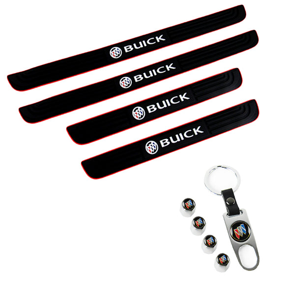 BUICK Set 4PCS Rubber Car Door Scuff Sill Panel Step Protector with Tire Wheel Valves Dust Stem Air Caps Keychain