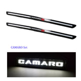 For CAMARO SS Carbon Fiber Car Door Welcome Plate Sill Scuff Cover Panel Sticker with LED Grill Emblem 3PCS Set