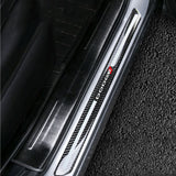 For Dodge Carbon Fiber Car Door Welcome Plate Sill Scuff Cover Decal Sticker 4pc Set with LED Coaster
