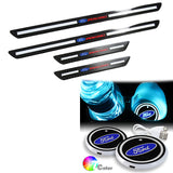 For Ford Carbon Fiber Car Door Welcome Plate Sill Scuff Cover Panel Sticker 4PCS Set with LED Coaster