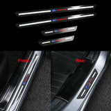 For Ford Carbon Fiber Car Door Welcome Plate Sill Scuff Cover Panel Sticker 4PCS Set with LED Coaster