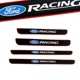 Ford Racing Set Car Door 4PCS Rubber Scuff Sill Panel Step Protector with Wheel Tire Valves Dust Stem Air Caps Keychain