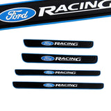Ford Racing Set Car Door 4PCS Rubber Scuff Sill Panel Step Protector with Tire Wheel Valves Dust Stem Air Caps Keychain