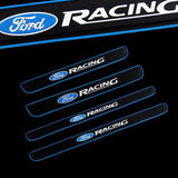 Ford Racing Set Car Door 4PCS Rubber Scuff Sill Panel Step Protector with Tire Wheel Valves Dust Stem Air Caps Keychain