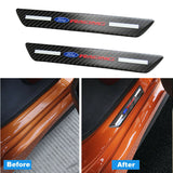 For Ford Carbon Fiber Car Door Welcome Plate Sill Scuff Cover Panel Sticker 4PCS Set with LED Coaster