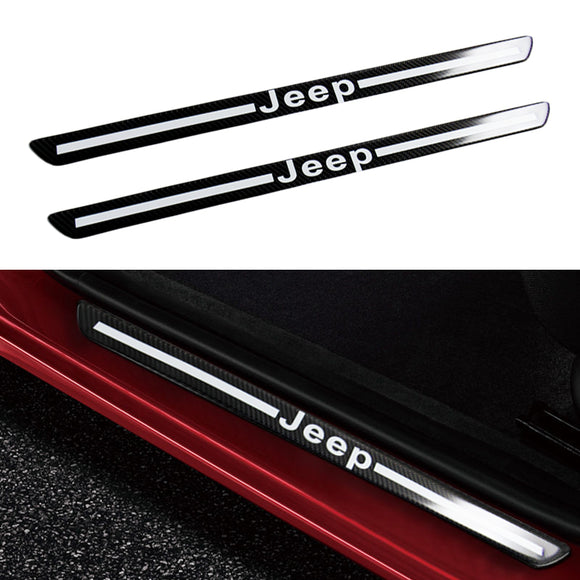 For JEEP Carbon Fiber Car Front Door Welcome Plate Sill Scuff Cover Panel Sticker 2pc Set