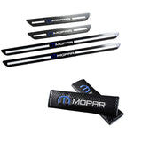 Mopar Carbon Car Door Welcome Plate Sill Scuff Cover Decal Sticker 4PCS Set with Seat Belt Covers
