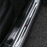 For Mustang Carbon Fiber Car Door Welcome Plate Sill Scuff Cover Decal Sticker 4pc Set
