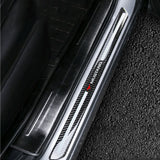 Mustang Carbon Fiber Car Door Welcome Plate Sill Scuff Cover Panel Sticker 4PC Set with LED Coaster