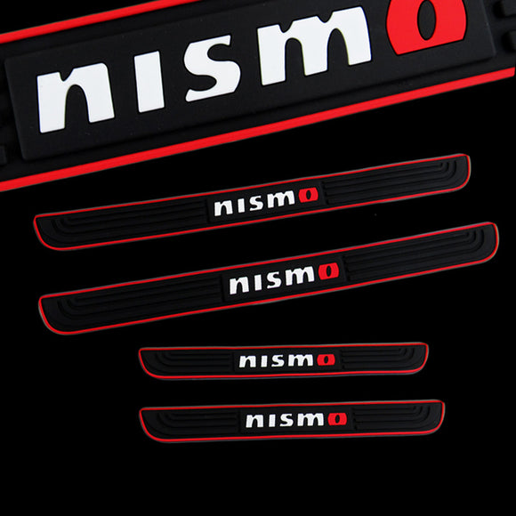 For JDM Nismo Red Trimmed Rubber Car Door Scuff Sill Cover Panel Step Protector 4PCS Set