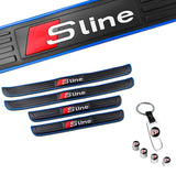 AUDI S-LINE Set Universal Door Scuff Sill Cover Panel Step Protector with Wheel Tire Valves Dust Stem Air Caps