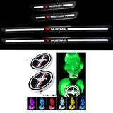 Mustang Carbon Fiber Car Door Welcome Plate Sill Scuff Cover Panel Sticker 4PC Set with LED Coaster