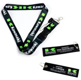 KAWASAKI Racing Black Set Biker Lanyard Motorcycle Key chain Strap Tag with DOUBLE SIDED Keychain