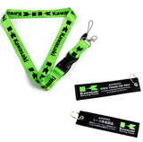 KAWASAKI Racing Set Biker Lanyard Motorcycle Key chain Green Strap Tag with DOUBLE SIDED Keychain