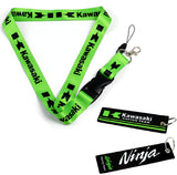 KAWASAKI NINJA Racing Set Biker Lanyard Motorcycle Key chain Green Strap Tag with DOUBLE SIDED Keychain