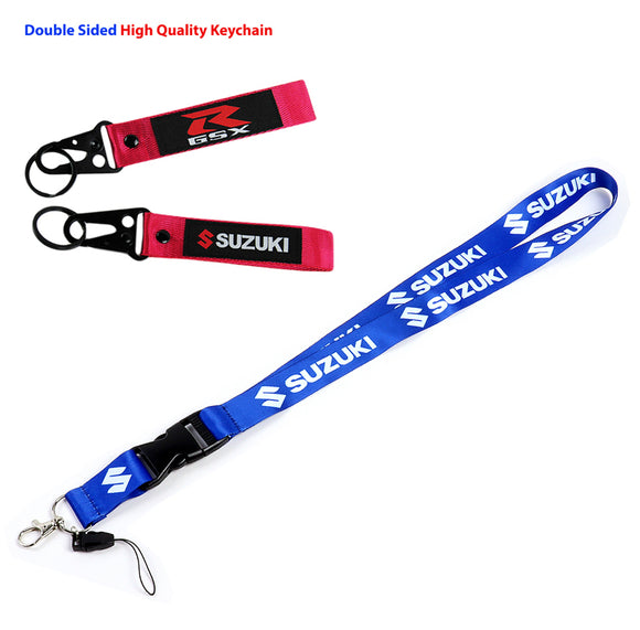 SUZUKI Racing Set of Biker Blue Keychain Lanyard Motorcycle Strap Tag with GSX Backpack Metal Hook Key Ring