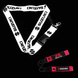 SUZUKI Racing Set of Biker White Keychain Lanyard Motorcycle Strap Tag with GSX Backpack Metal Hook Key Ring