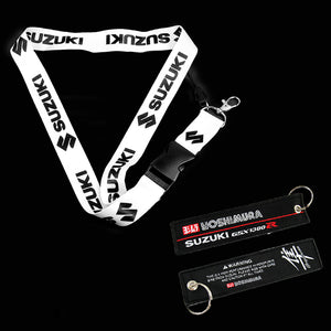 SUZUKI Racing White/Black Set of Biker Keychain Lanyard Motorcycle Strap Tag with GSX1300R YOSHIMURA Key chain