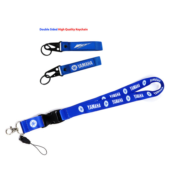 Blue Set of YAMAHA Racing Biker Keychain Lanyard Motorcycle Key chain Strap Tag