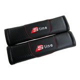 Audi S Line Set Black Carbon Fiber Look Seat Belt Cover with Blue Rubber Car Door Scuff Sill Cover Panel Step Protector