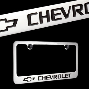 Chevrolet Chrome Plated Brass License Plate with Black Caps AUTHENTIC