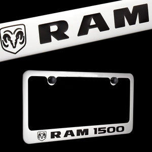 DODGE RAM 1500 Chrome Plated Brass License Plate Frame with Black Cap AUTHENTIC