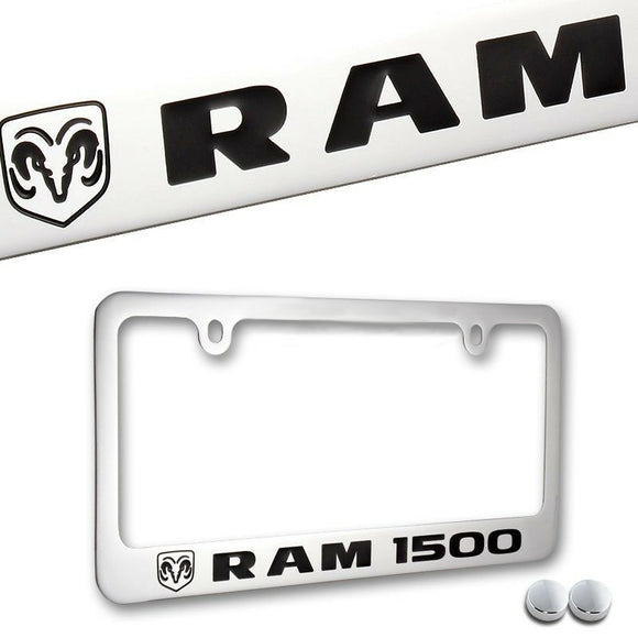 DODGE RAM 1500 Chrome Plated Brass License Plate Frame with chrome cap AUTHENTIC