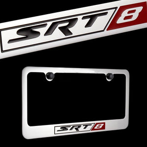DODGE SRT-8 Chrome Plated Brass License Plate Frame with Black Caps AUTHENTIC