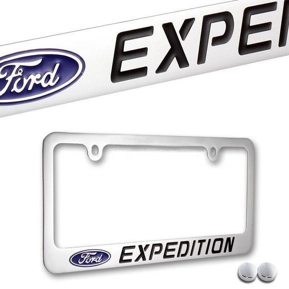 FORD EXPEDITION Chrome Plated Brass License Plate Frame w/ Chrome Caps AUTHENTIC