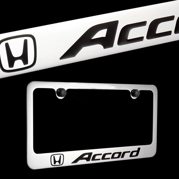 HONDA ACCORD Chrome Plated Brass License Plate Frame with Black Caps AUTHENTIC