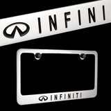 Nissan INFINITI Chrome Plated Brass License Plate Frame with Black Caps