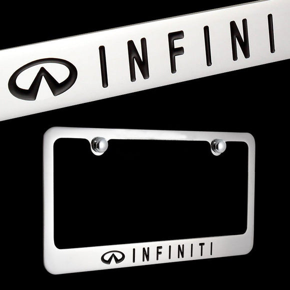 Nissan INFINITI Chrome Plated Brass License Plate Frame with Chrome Caps