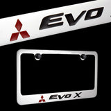 Mitsubishi LANCER Evolution EVO X Plated Brass License Plate Frame w/ Black Caps