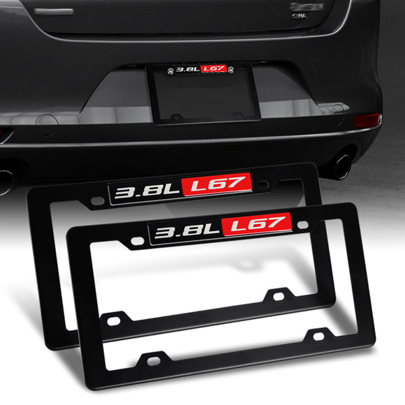 2pcs Black ABS License Plate Tag Frame Cover with Car Trunk Emblems For 3.8L L67