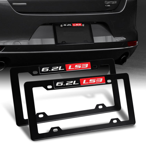 2pcs Black ABS License Plate Tag Frame Cover with Car Trunk Emblems For 6.2L_LS3