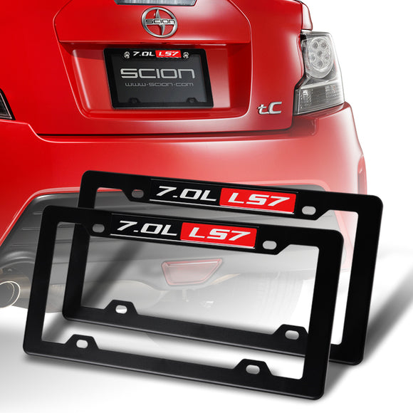 2pcs Black ABS License Plate Tag Frame Cover with Car Trunk Emblems For 7.0L_LS7