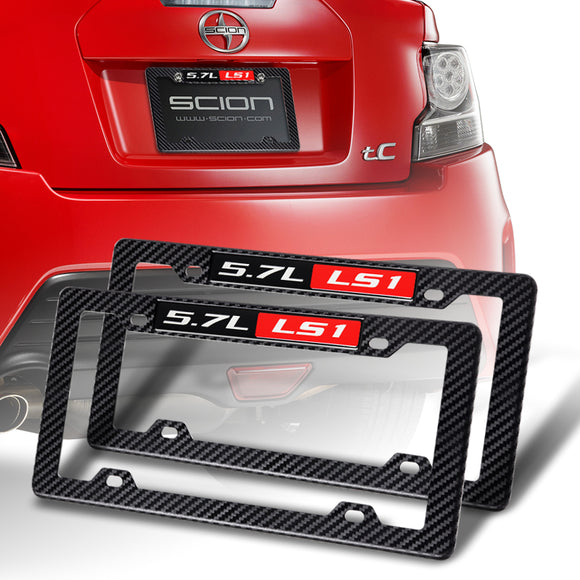 2pcs Carbon Look ABS License Plate Tag Frame Cover with Car Trunk Emblems For 5.7L_LS1