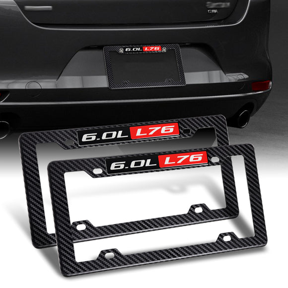 2pcs Carbon Look ABS License Plate Tag Frame Cover with Car Trunk Emblems For 6.0L_L76