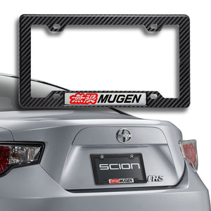 Mugen Carbon Fiber Look ABS License Plate Frame with Emblem