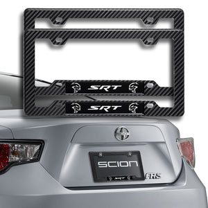 Carbon Look ABS License Plate Frame with Black Emblems For Dodge HellCat SRT8 - 2pcs