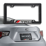 Toyota TRD Carbon Fiber Look ABS License Plate Frame with Emblem x2