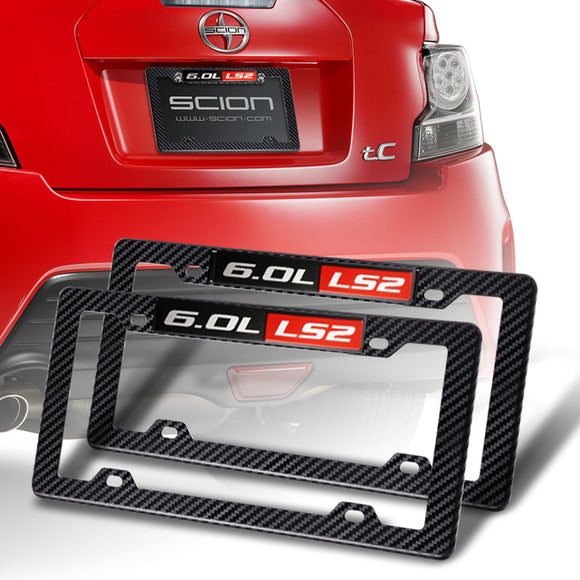 2pcs Carbon Look ABS License Plate Tag Frame Cover with Car Trunk Emblems For 6.0L_LS2
