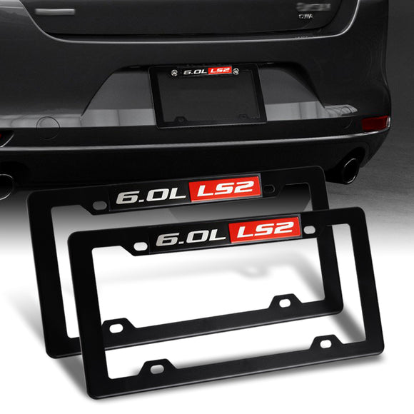 2pcs Black ABS License Plate Tag Frame Cover with Car Trunk Emblems For 6.0L_LS2