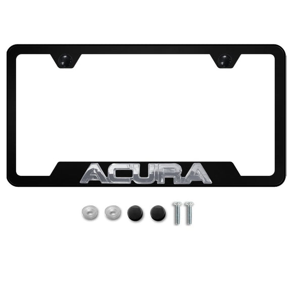 ACURA Black Stainless Steel Black Cut-Out 3D License Plate Frame 1pc